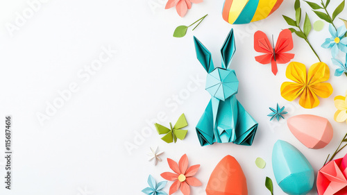 Wallpaper Mural Unique Easter card: origami bunny and egg illustrations on a clean white background. Modern, minimalist, festive. Torontodigital.ca