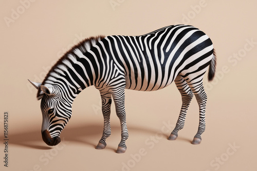 Zebra with striking black and white stripes on neutral background photo