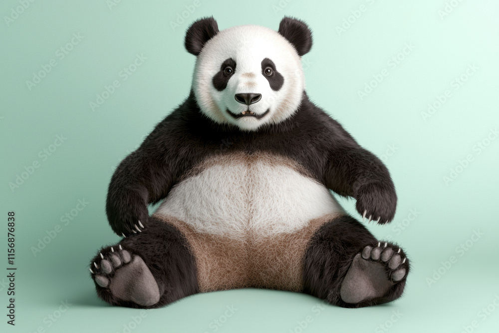 Cute panda sitting on mint green background, looking playful Cute panda sitting on mint green background, looking playful