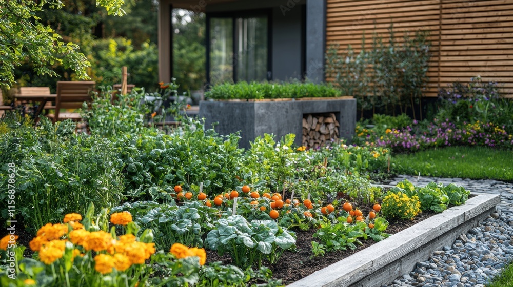 Vibrant Garden Blooms with Colorful Flowers and Lush Greenery in Sunlight Vibrant Garden Blooms with Colorful Flowers and Lush Greenery in Sunlight