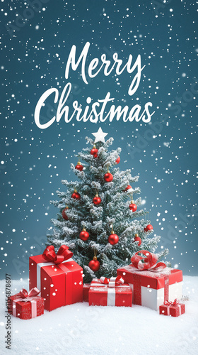 Christmas vibe with snow, tree, gifts, and 
