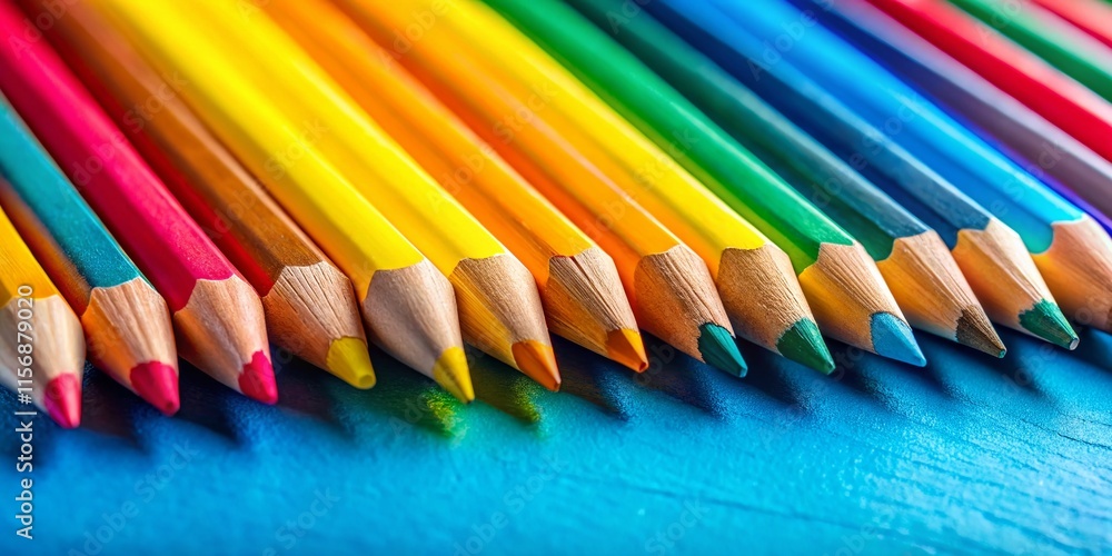 Colorful Wooden Pencils on Blue Yellow Background - Back to School Stationery Colorful Wooden Pencils on Blue Yellow Background - Back to School Stationery