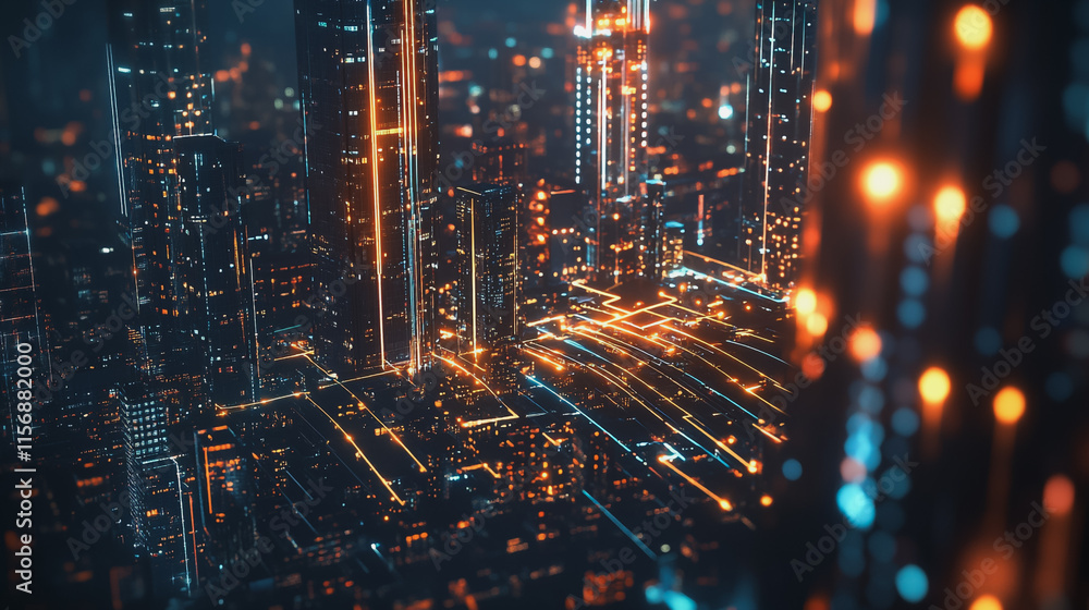 Smart digital Innovation city with connection network reciprocity over the cityscape. of future smart wireless digital city and social media networking systems that connects people with in city Smart digital Innovation city with connection network reciprocity over the cityscape. of future smart wireless digital city and social media networking systems that connects people with in city