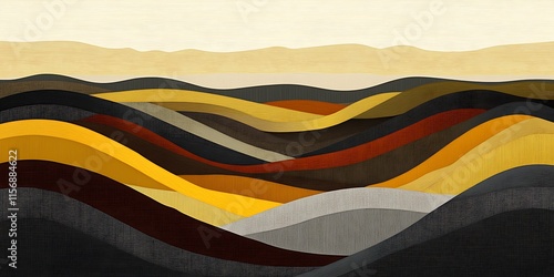 Abstract landscape with wavy hills in autumnal colors.