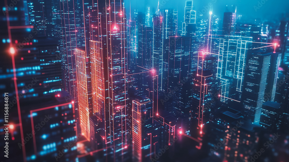 Smart digital Innovation city with connection network reciprocity over the cityscape. of future smart wireless digital city and social media networking systems that connects people with in city Smart digital Innovation city with connection network reciprocity over the cityscape. of future smart wireless digital city and social media networking systems that connects people with in city