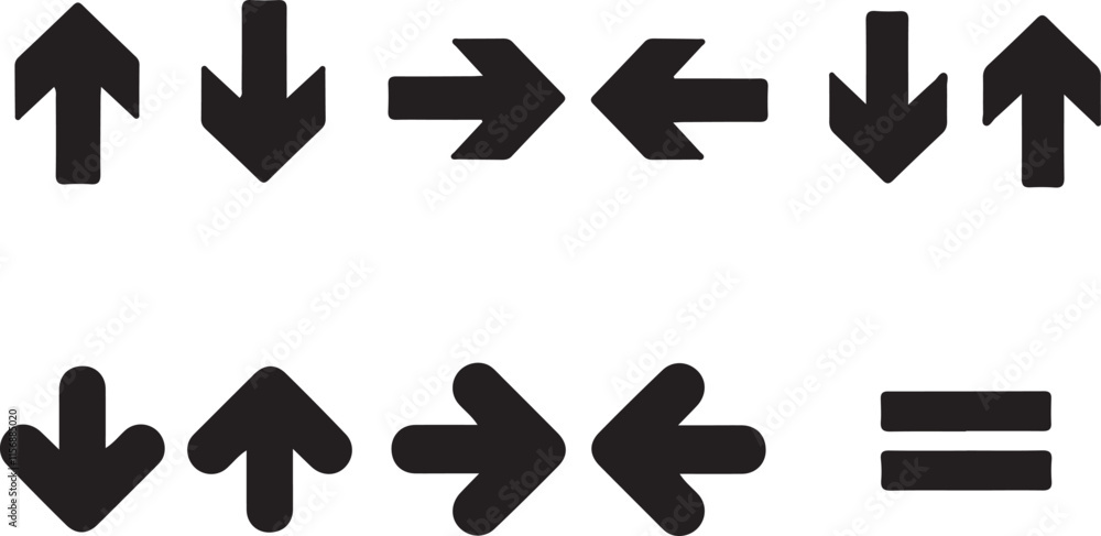 Black and white vector icon set with arrows and symbols for design and web elements Black and white vector icon set with arrows and symbols for design and web elements
