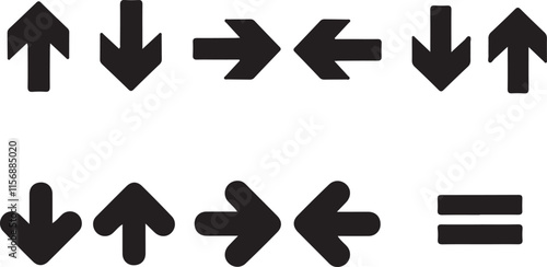 Black and white vector icon set with arrows and symbols for design and web elements
