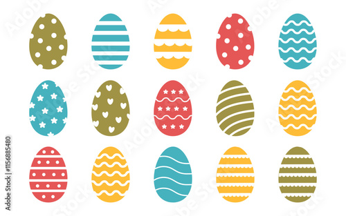 Decorated Easter eggs set isolated on white background. Colored Easter eggs cliparts. Vector flat style collection.