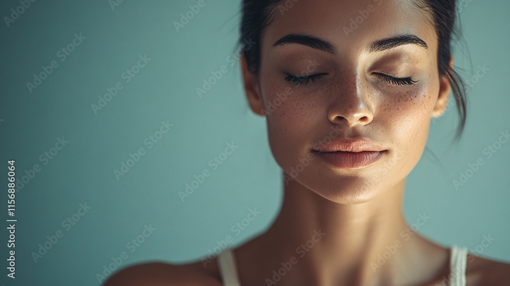 Serene Woman with Closed Eyes and Freckles Serene Woman with Closed Eyes and Freckles