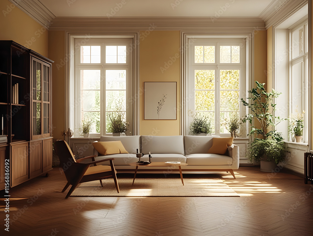 Minimalist classic living room with clean lines. AI Generative. Minimalist classic living room with clean lines. AI Generative.