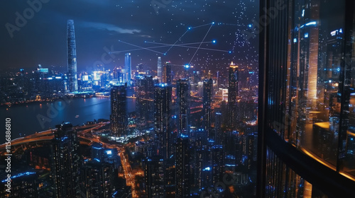 Wallpaper Mural Smart digital Innovation city with connection network reciprocity over the cityscape. of future smart wireless digital city and social media networking systems that connects people with in city Torontodigital.ca