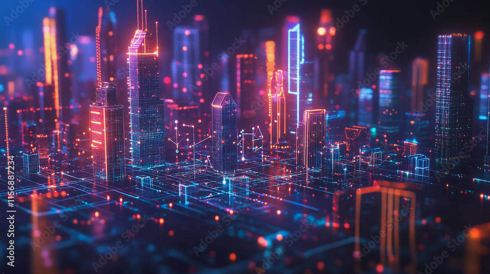 Smart digital Innovation city with connection network reciprocity over the cityscape. of future smart wireless digital city and social media networking systems that connects people with in city Smart digital Innovation city with connection network reciprocity over the cityscape. of future smart wireless digital city and social media networking systems that connects people with in city