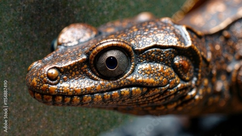 Lizard head in bronze tones. photo