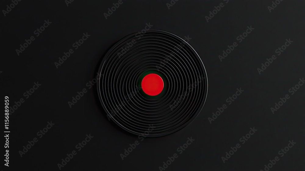 Minimalist Black Vinyl Record with Red Center on Dark Background for Modern Music and Design Concepts Minimalist Black Vinyl Record with Red Center on Dark Background for Modern Music and Design Concepts