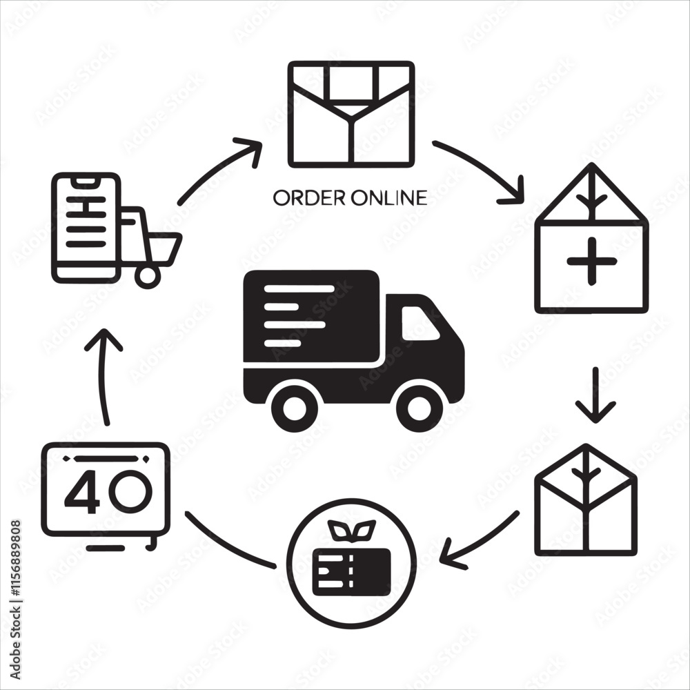 Simple, black and white illustration of delivery service. vector silhouette on a white background Simple, black and white illustration of delivery service. vector silhouette on a white background