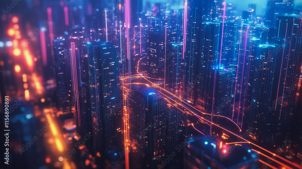 Obraz premium smart, digital, city, connection, network, innovation, Smart digital Innovation city with connection network reciprocity over the cityscape. of future smart wireless digital city and social media netw