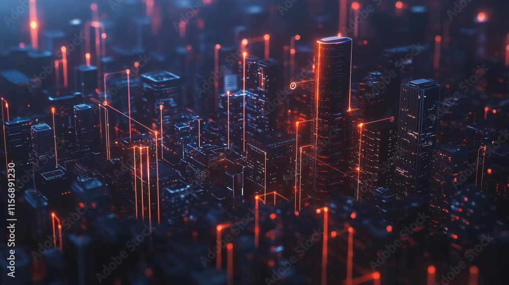 Fototapeta premium smart, digital, city, connection, network, innovation, Smart digital Innovation city with connection network reciprocity over the cityscape. of future smart wireless digital city and social media netw