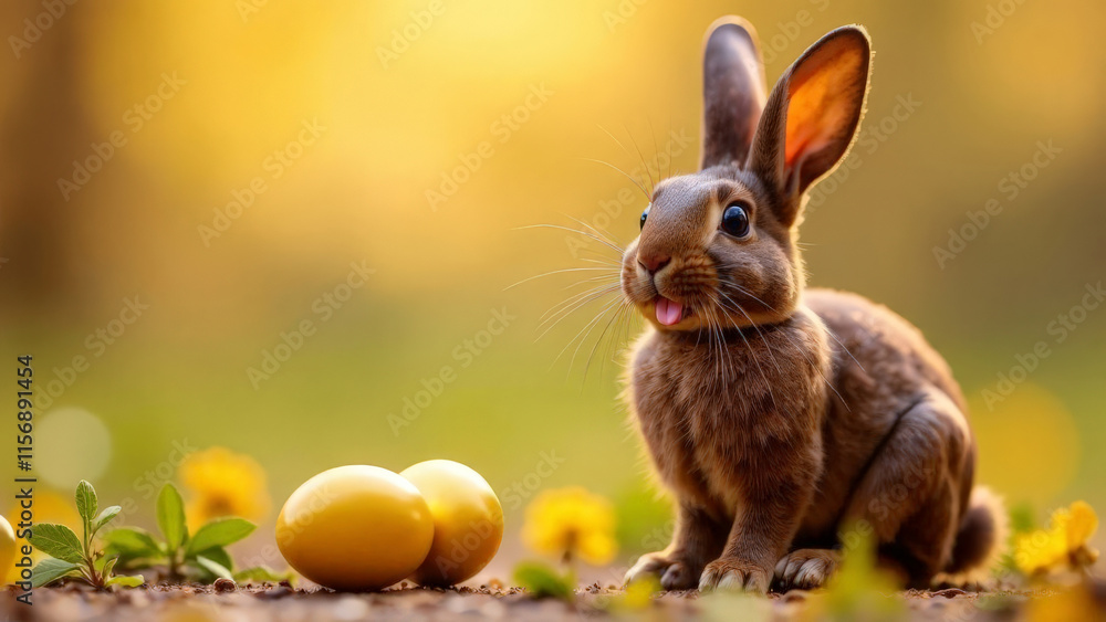 Fototapeta premium Easter bunny with Easter painted eggs.