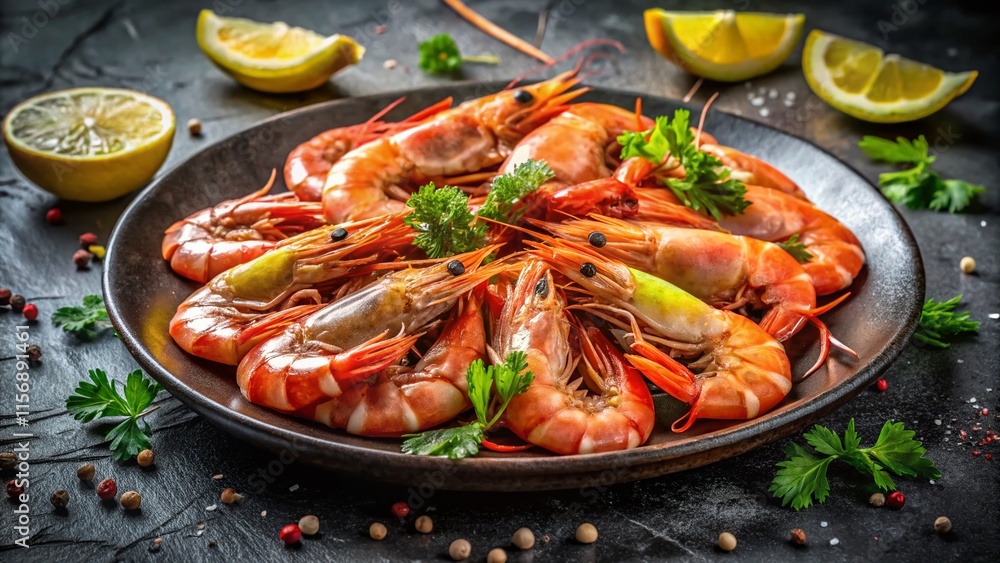 Delicious Cooked Shrimp with Lemon, Long Exposure Photography Delicious Cooked Shrimp with Lemon, Long Exposure Photography