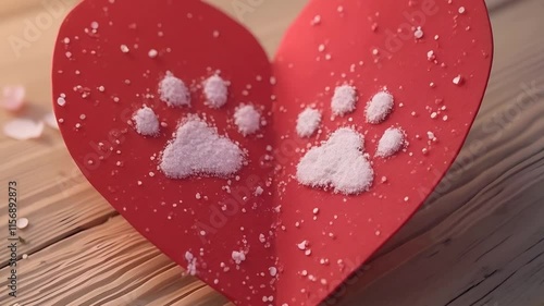 Paw prints on a heart representing a dearly loved pet photo