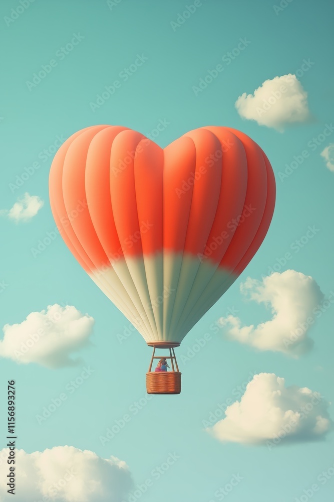 Fototapeta premium Heißluftballon in Herzform vor blauem Himmel
