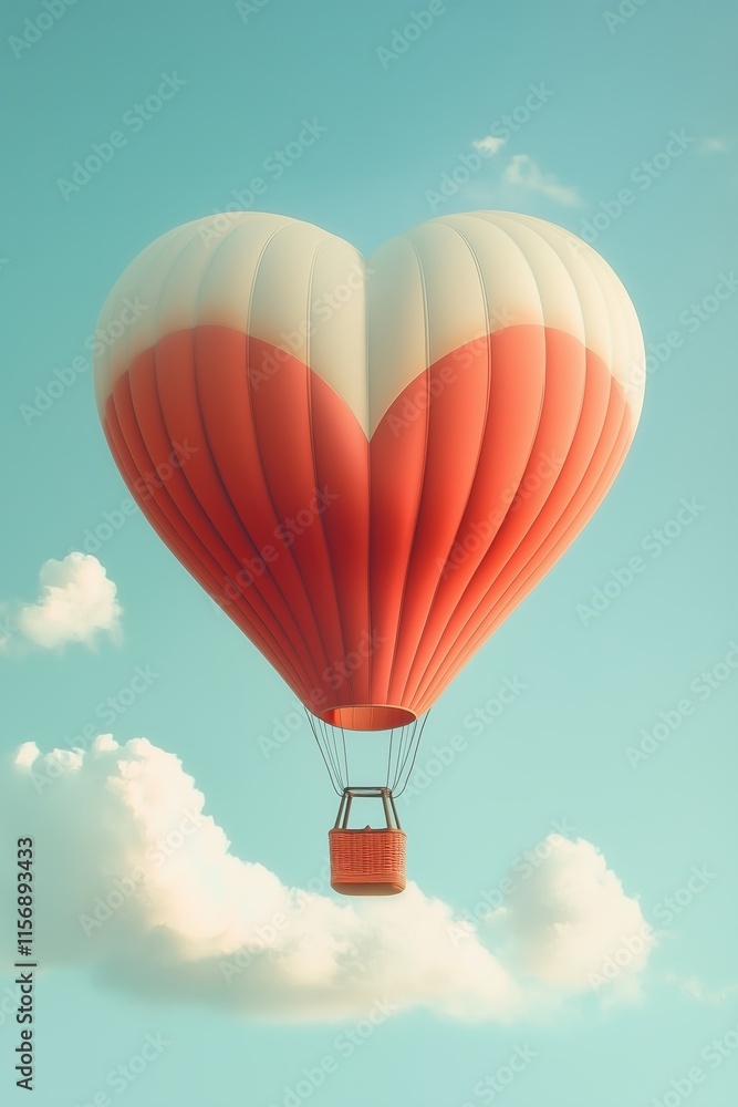 Fototapeta premium Schwebender Heißluftballon in Herzform bei Sonnenuntergang