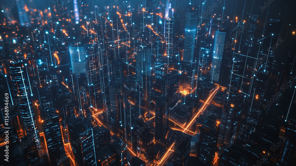 Smart digital Innovation city with connection network reciprocity over the cityscape. of future smart wireless digital city and social media networking systems that connects people with in city Smart digital Innovation city with connection network reciprocity over the cityscape. of future smart wireless digital city and social media networking systems that connects people with in city