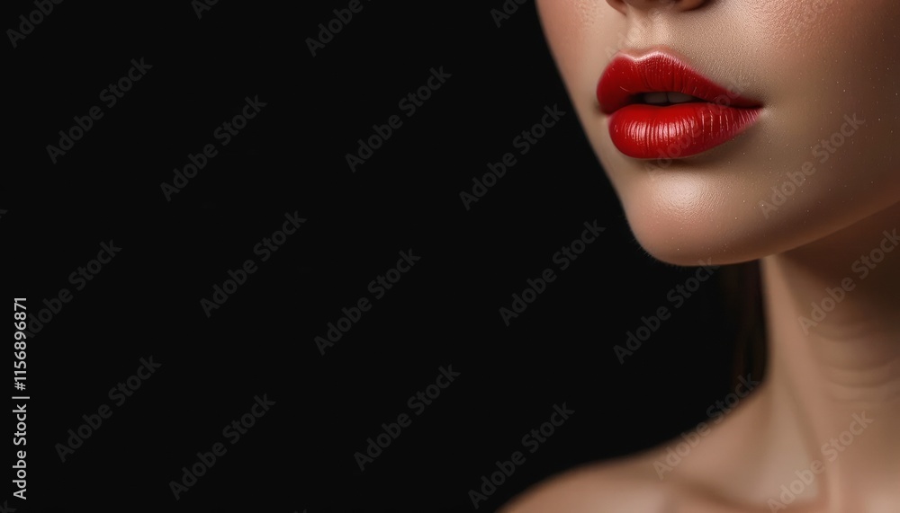 Close-up of red lips on a woman s face against a dark background Close-up of red lips on a woman s face against a dark background
