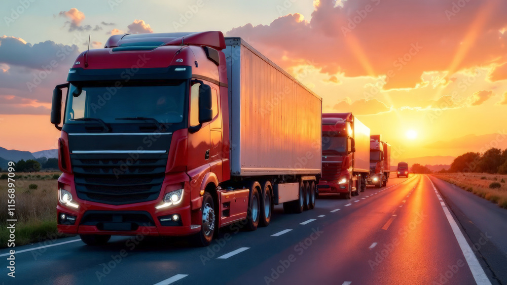 Cargo transportation in backlight. A truck with goods in the setting sun. Cargo transportation in backlight. A truck with goods in the setting sun.