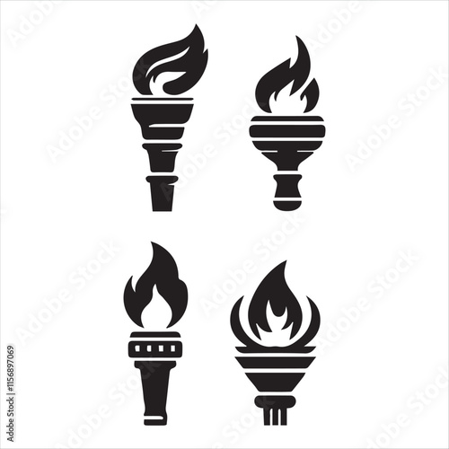 Four Variations of Classic Torch Silhouettes vector on a white background photo