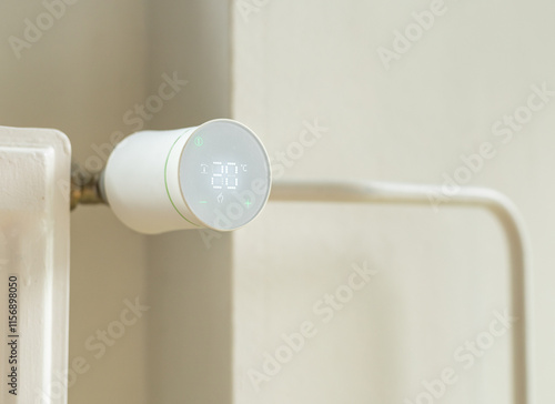 Smart HVAC Radiator Knob side view. Indoor Climate Control Technology. Smart Home Automation