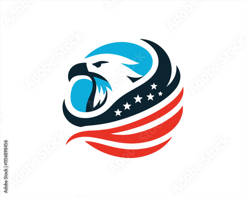 Eagle logo design vector illustration in American flag color. American Eagle icon logo template. 