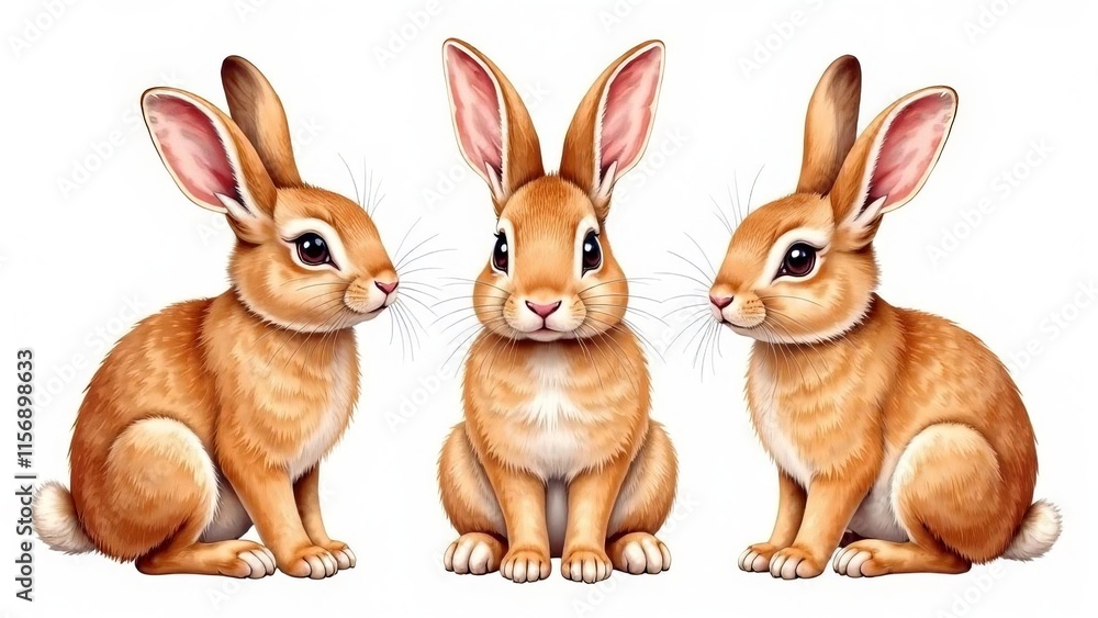 Three bunnies on a white background. Three bunnies on a white background.