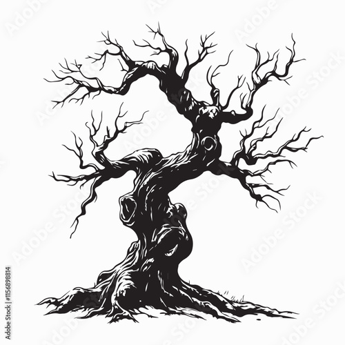 Leafless Old Spooky Tree Image vector Isolated On White Background.