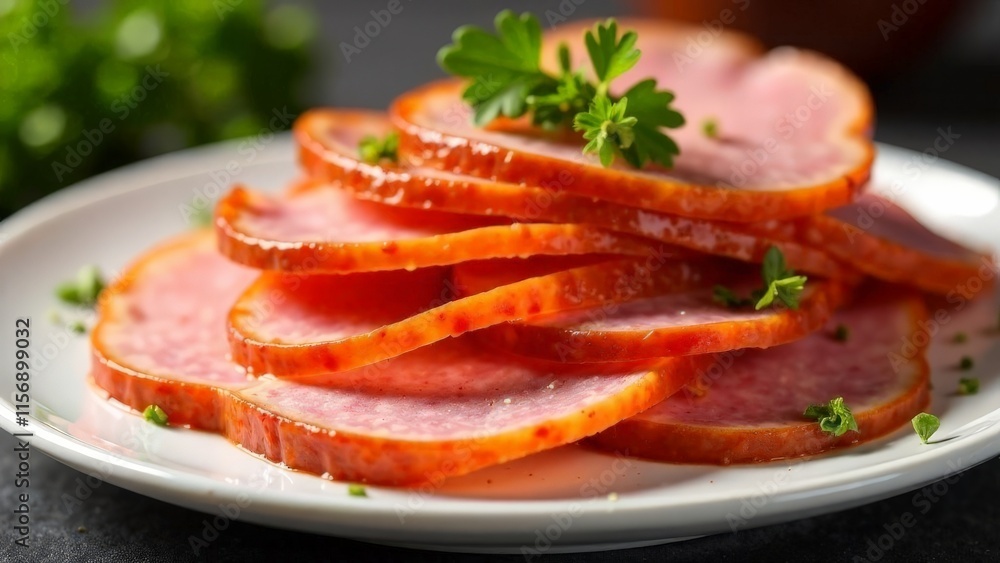 Pieces of ham in caramel sauce. Pieces of ham in caramel sauce.