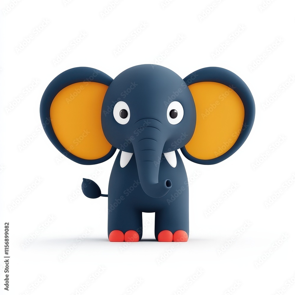 Fototapeta premium a cute elephant cartoon, animal character, 3D illustration, glossy and vivid, isolated on white background