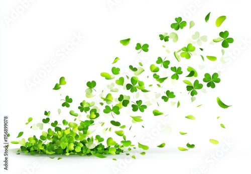 Wallpaper Mural Artistic Representation of Green Leaves and Clover Falling in a Whimsical Manner on a White Background for Creative and Nature-Themed Projects Torontodigital.ca