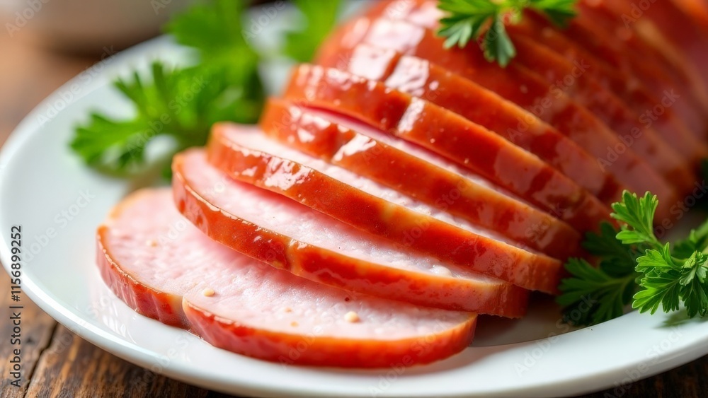 Pieces of ham in caramel sauce. Pieces of ham in caramel sauce.
