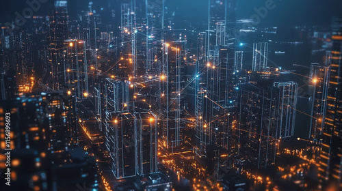 Wallpaper Mural Smart digital Innovation city with connection network reciprocity over the cityscape. of future smart wireless city and social media networking systems that connects business people with in city Torontodigital.ca