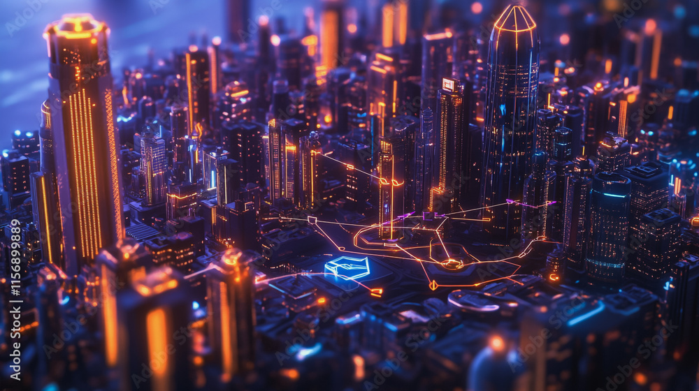 Smart digital Innovation city with connection network reciprocity over the cityscape. of future smart wireless city and social media networking systems that connects business people with in city Smart digital Innovation city with connection network reciprocity over the cityscape. of future smart wireless city and social media networking systems that connects business people with in city