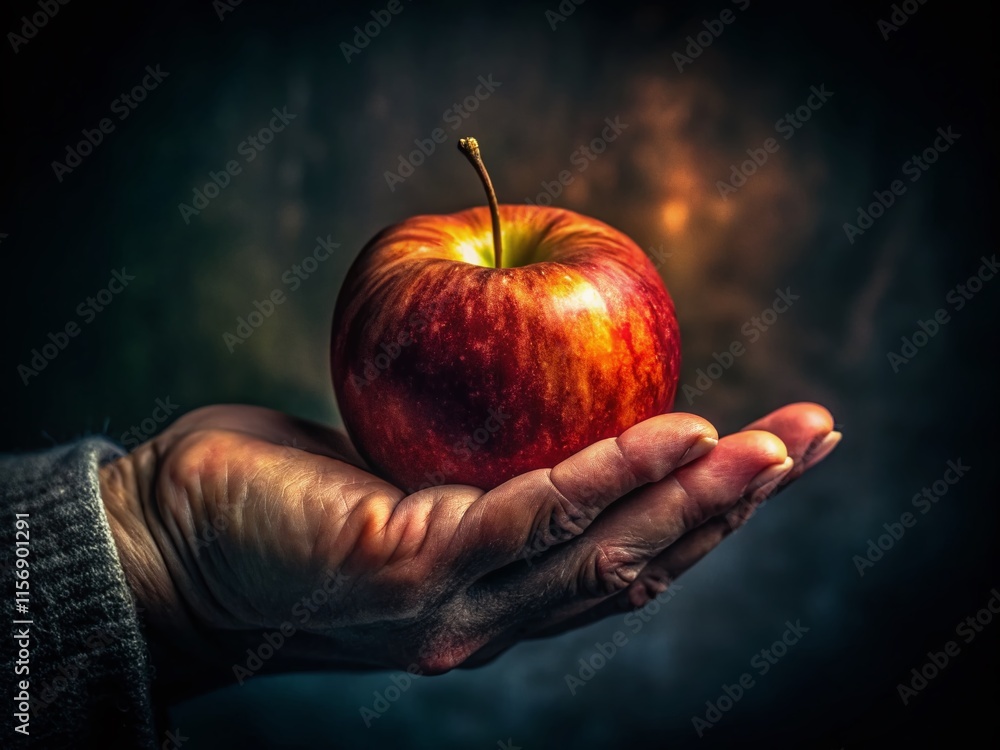 Dried Apple in Hand, Dark Studio Still Life Photography Dried Apple in Hand, Dark Studio Still Life Photography
