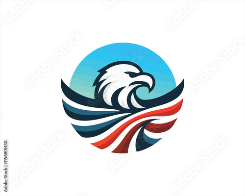 Eagle logo design vector illustration in American flag color. American Eagle icon logo template. 