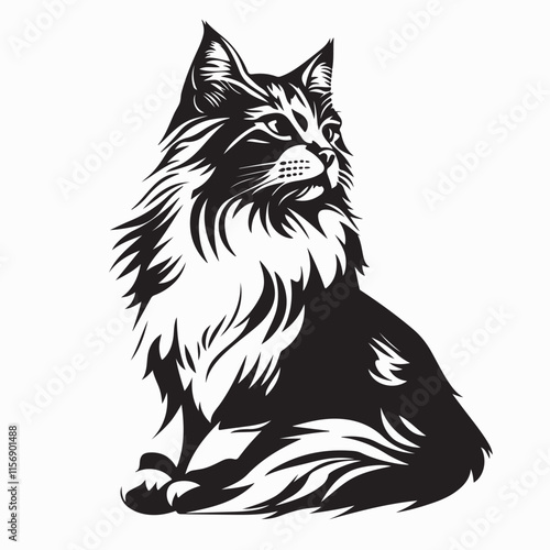 Norwegian Forest Cat Vector Image isolated on white background.
