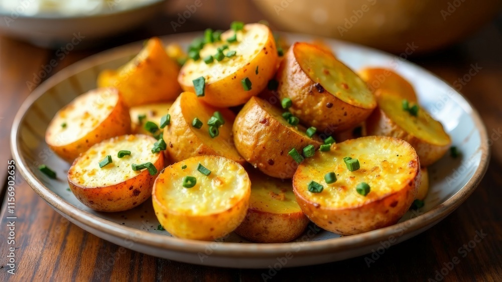 On a white plate are country-style potatoes with seasoning. On a white plate are country-style potatoes with seasoning.