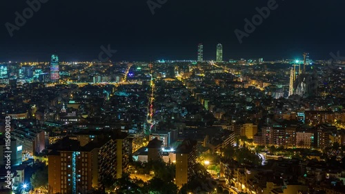 Wallpaper Mural BARCELONA, SPAIN - NOVEMBER 9, 2024: Night skyline view of Barcelona showcasing vibrant lights and architecture from a high vantage point Torontodigital.ca