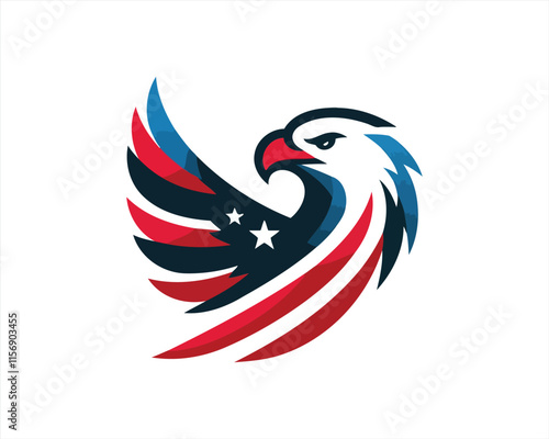 Eagle logo design vector illustration in American flag color. American Eagle icon logo template. 