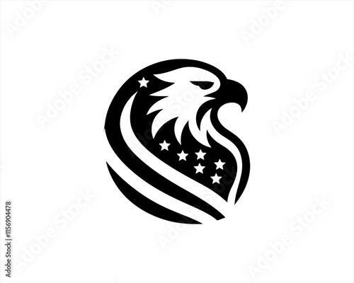 Eagle logo design vector illustration in American flag color. American Eagle icon logo template. 