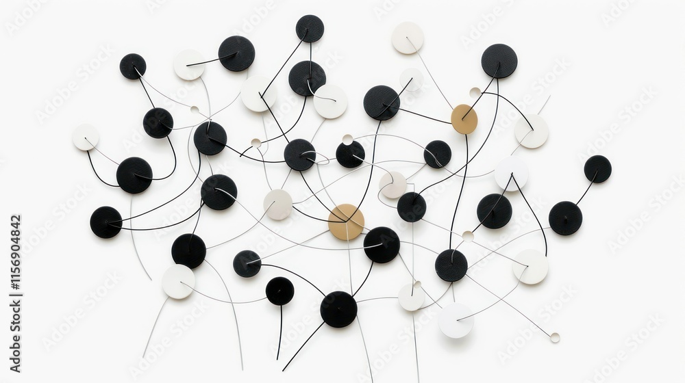 Abstract Composition of Black, White, and Beige Circular Shapes Connected by Thin Lines on a Clean White Background for Creative Design Projects Abstract Composition of Black, White, and Beige Circular Shapes Connected by Thin Lines on a Clean White Background for Creative Design Projects