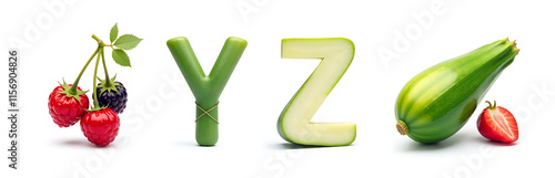 Youngberry And Zucchini Alphabet Letters Y And Z Isolated On White Background. 00002 photo