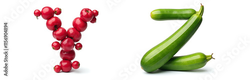 Youngberry And Zucchini Alphabet Letters Y And Z Isolated On White Background. 00001 photo